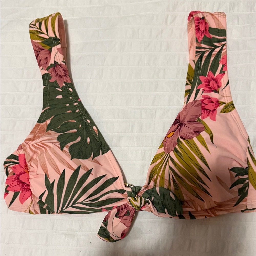 Kona Sol Pink and Green Floral Bikini Top